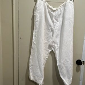 J Jill, white linen wide leg pants, plastic waist, size extra large